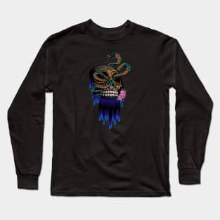 Skull with Snake and Flowers Long Sleeve T-Shirt